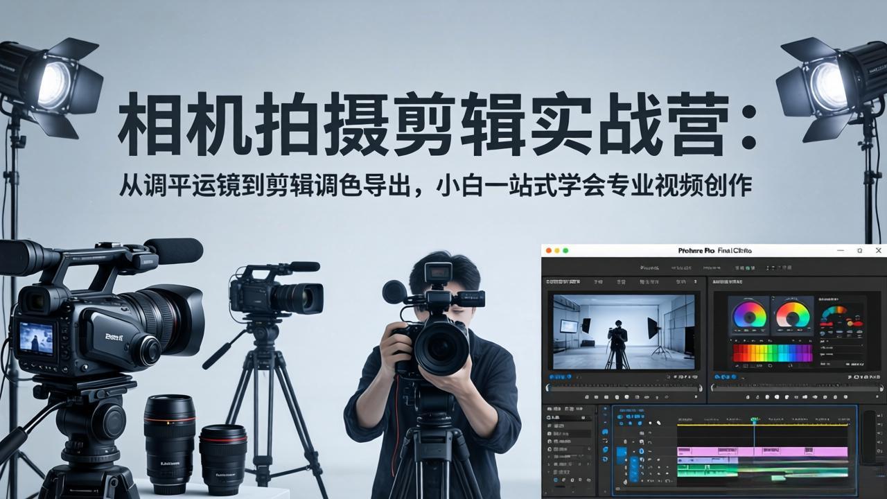 相机拍摄剪辑实战营：从调平运镜到剪辑调色导出，小白一站式学会专业视频创作-旺仔资源库