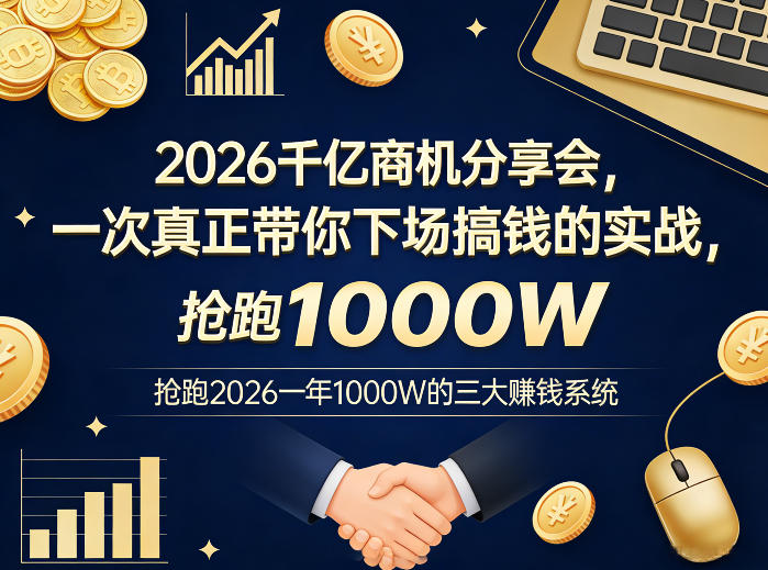 2026千亿商机分享会，一次真正带你下场搞钱的实战，抢跑2026一年1000W的三大賺钱系统-旺仔资源库