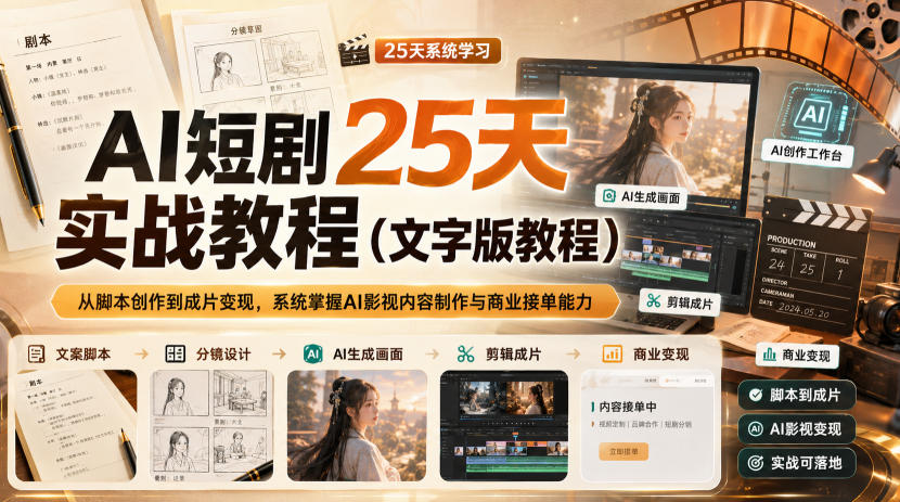 AI短剧25天实战教程(文字版教程)，从脚本创作到成片变现，系统掌握AI影视内容制作与商业接单能力-旺仔资源库
