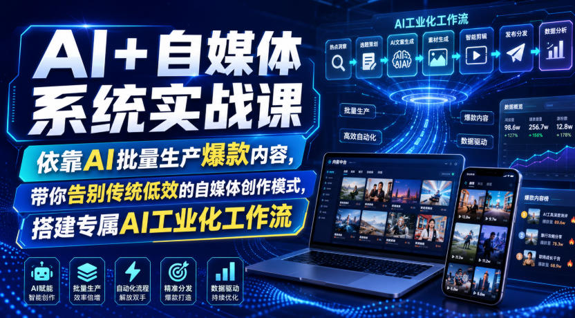 AI+自媒体系统实战课，依靠AI批量生产爆款内容，带你告别传统低效的自媒体创作模式，搭建专属AI工业化工作流-旺仔资源库