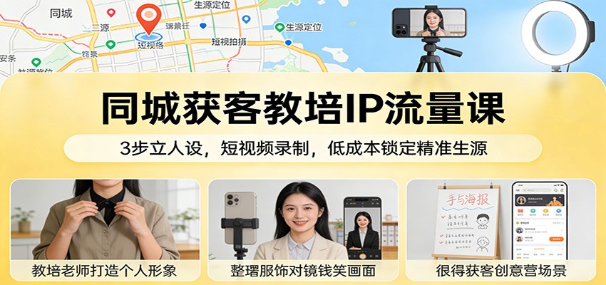 同城获客教培IP流量课：3步立人设，短视频录制，低成本锁定精准生源-旺仔资源库
