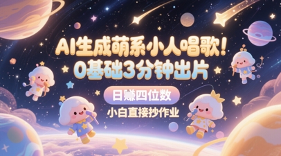 AI生成萌系小人唱歌，0基础3分钟出片，28个作品涨粉8.9W，单条最高19W赞，日入四位数，小白直接抄作业-旺仔资源库