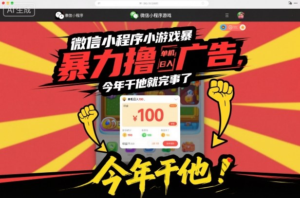 微信小程序小游戏暴力撸广告，单机日入100，今年干他就完事了-旺仔资源库