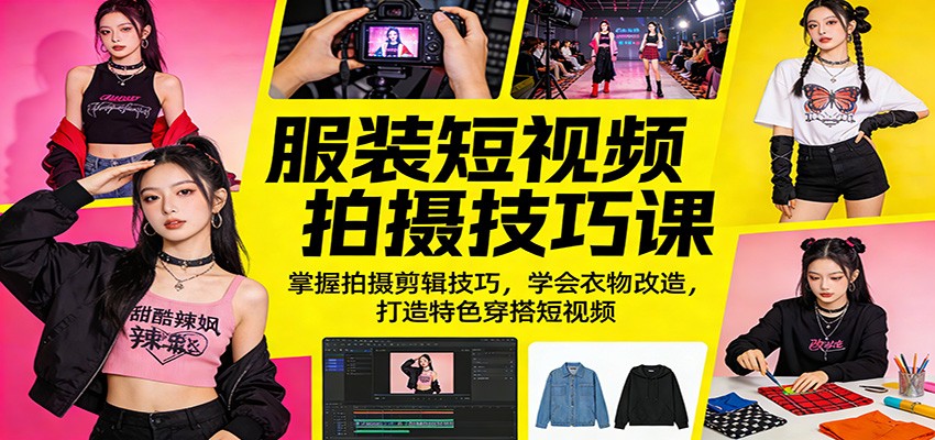 服装短视频拍摄技巧课:掌握拍摄剪辑技巧,学会衣物改造,打造特色穿搭短视频-旺仔资源库