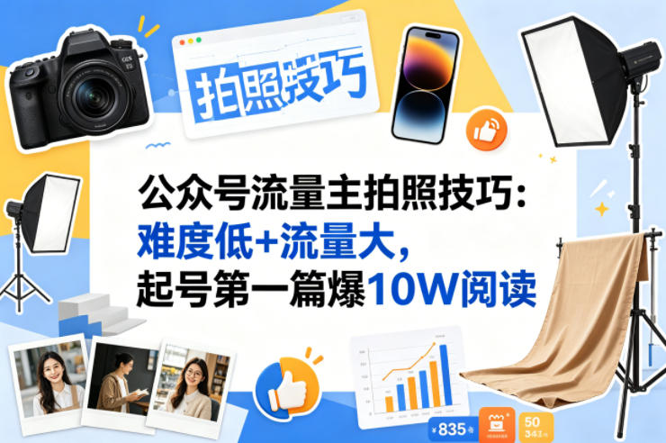 公众号流量主之拍照技巧赛道，难度低+流量大，起号第一篇就爆了10w阅读-旺仔资源库