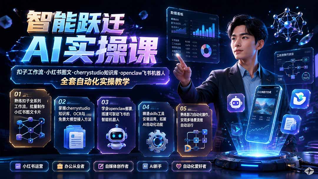 智能跃迁 AI实操课|扣子工作流小红书图文搭建,cherrystudio知识库openclaw飞书机器人全套自动化实操教学-旺仔资源库