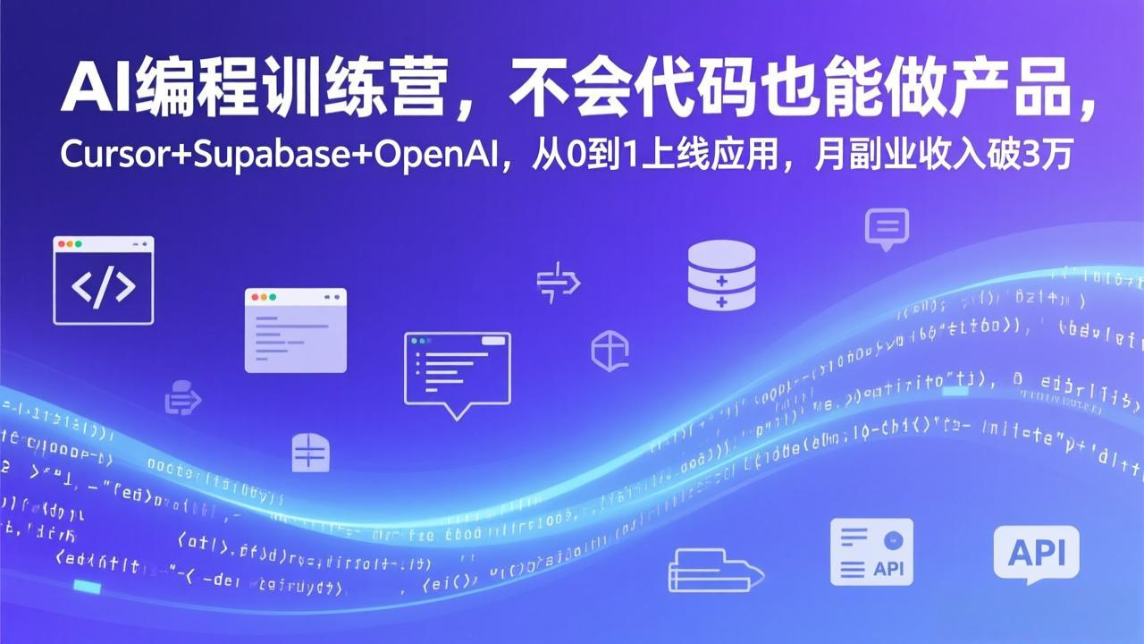 AI编程训练营，不会代码也能做产品，Cursor+Supabase+OpenAI，从0到1上线应用，月副业收入破3万-旺仔资源库