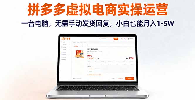 拼多多虚拟电商实操运营，一台电脑，无需手动发货回复，小白也能月入1-5W-旺仔资源库