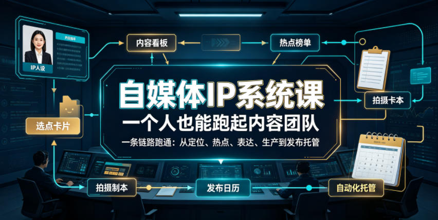 自媒体IP系统课,一个人也能跑起内容团队,一条链路跑通,从定位、热点、表达、生产到发布托管-旺仔资源库