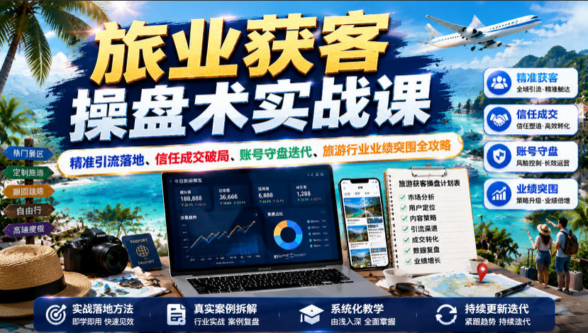 旅业获客操盘术实战课|精准引流落地、信任成交破局、账号守盘迭代、旅游行业业绩突围全攻略-旺仔资源库
