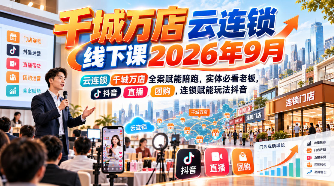 千城万店云连锁线下课2026年9月,云连锁千城万店全案赋能陪跑,实体必看老板,抖音,直播,团购,连锁赋能玩法抖音-旺仔资源库