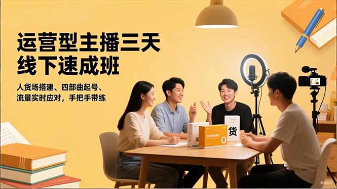 运营型主播三天线下班，人货场搭建,四部曲起号,流量实时应对，手把手带练-旺仔资源库