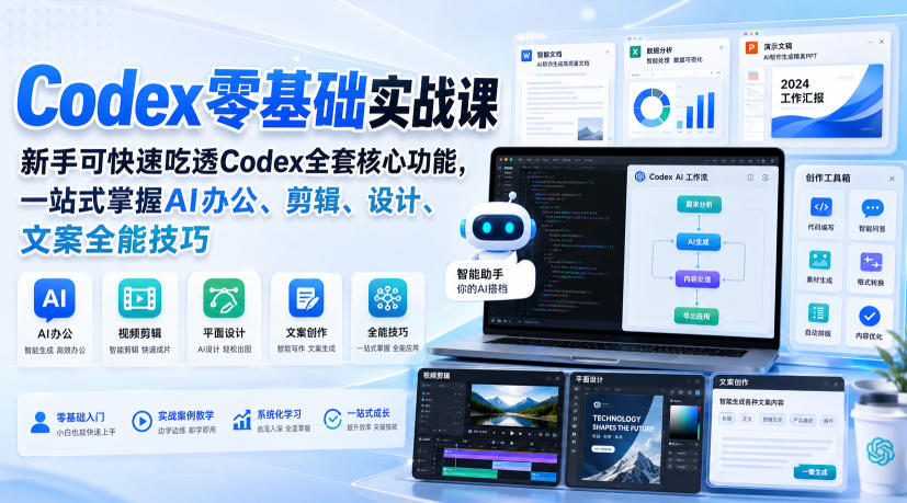 Codex零基础实战课，新手可快速吃透Codex全套核心功能，一站式掌握AI办公、剪辑、设计、文案全能技巧-旺仔资源库