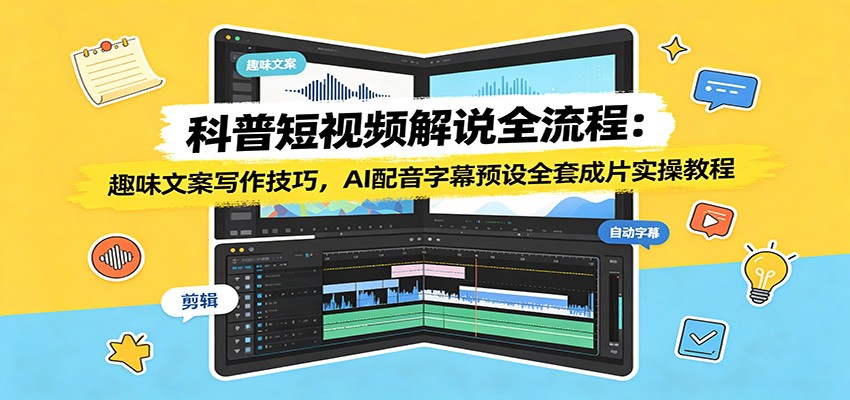 科普短视频解说全流程:趣味文案写作技巧,AI配音字幕预设全套成片实操教程-旺仔资源库