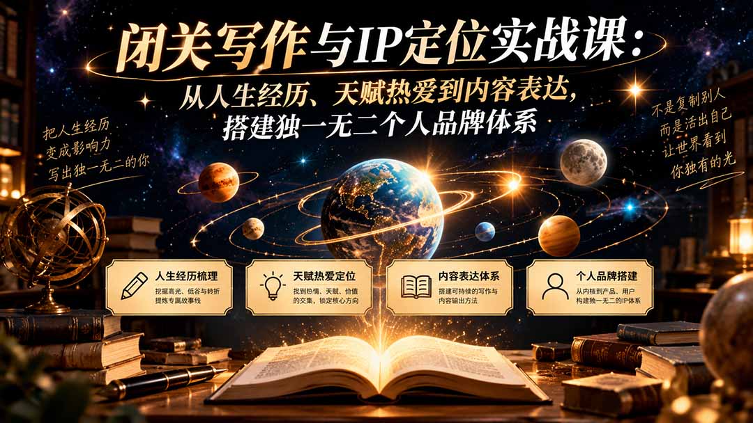 闭关写作与IP定位实战课：从人生经历、天赋热爱到内容表达，搭建独一无二个人品牌体系-旺仔资源库
