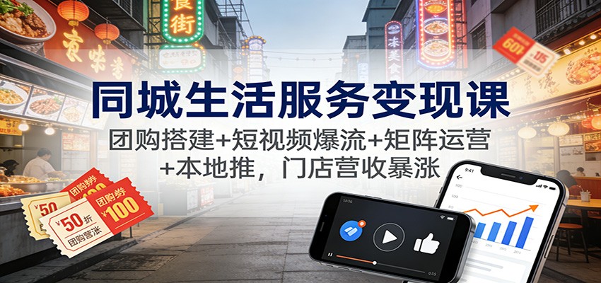 同城生活服务变现课：团购搭建+短视频爆流+矩阵运营+本地推，门店营收暴涨-旺仔资源库