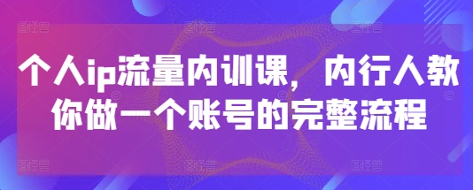 个人ip流量内训课，内行人教你做一个账号的完整流程-旺仔资源库