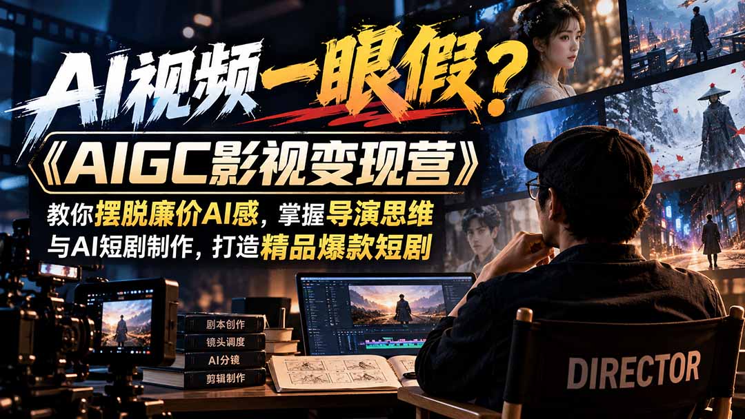 【无水印】AI视频一眼假?《AIGC影视变现营》教你摆脱廉价AI感,掌握导演思维与AI短剧制作,打造精品爆款短剧-旺仔资源库