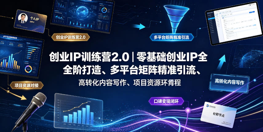 创业IP训练营2.0｜零基础创业IP全阶打造、多平台矩阵精准引流、高转化内容写作、项目资源对接与口碑变现闭环课程-旺仔资源库