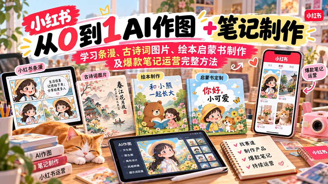 2026小红书AI内容创作从0到1：学习条漫、古诗词图片、绘本启蒙书制作及爆款笔记运营完整方法-旺仔资源库