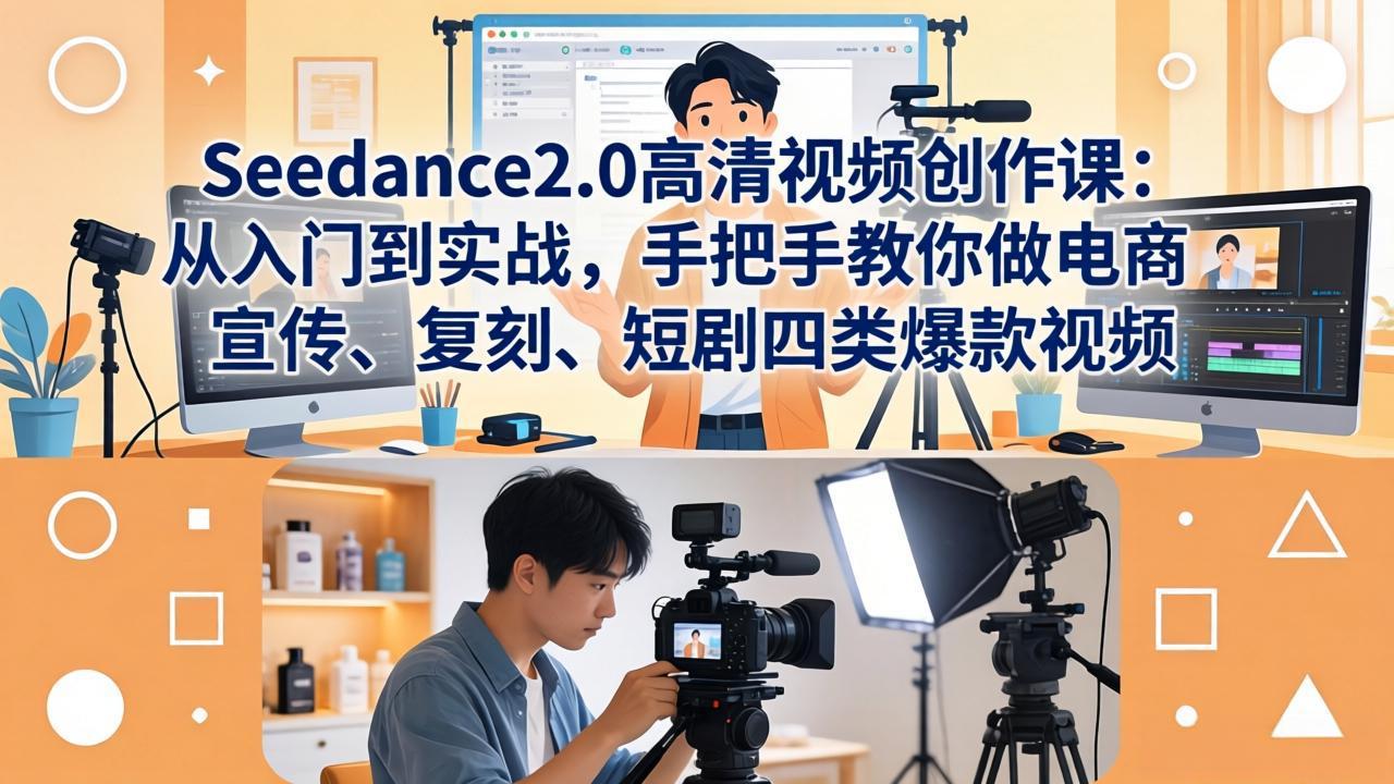 Seedance2.0高清视频创作课:从入门到实战,手把手教你做电商、宣传、复刻、短剧四类爆款视频-旺仔资源库
