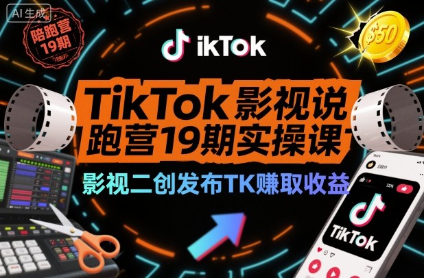 TikTok影视解说陪跑营19期实操课,影视二创发布TK賺取收益,万播收益50美金(更新)-旺仔资源库