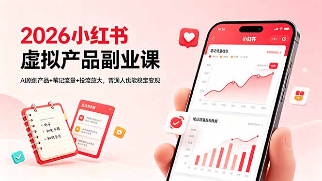 2026小红书虚拟产品副业课，AI原创产品+笔记流量+投流放大，普通人也能稳定变现-旺仔资源库