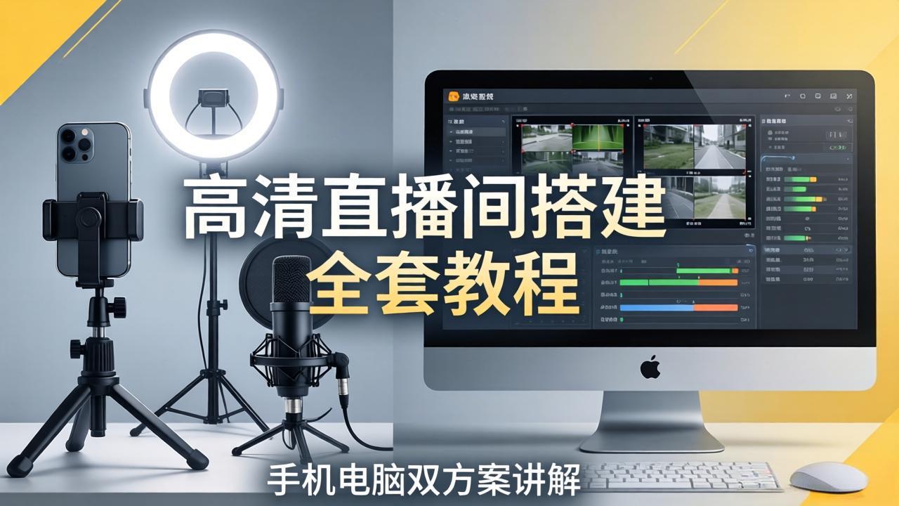 高清直播间搭建全套教程，手机电脑双方案讲解，设备选型调试多机位实操教学-旺仔资源库