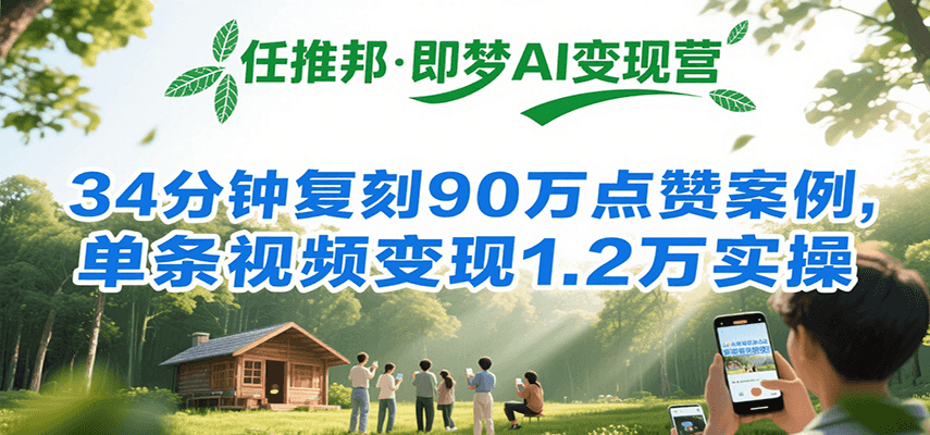 任推邦·即梦AI变现营，34分钟复刻90万点赞案例，单条视频变现1.2万实操-旺仔资源库