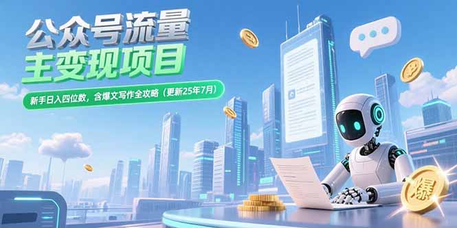 公众号流量主变现项目，新手日入四位数，含爆文写作全攻略(更新25年7月-旺仔资源库