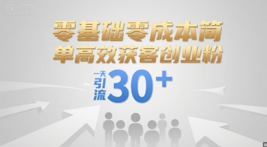 零基础零成本简单高效获客创业粉，一天引流30+-旺仔资源库