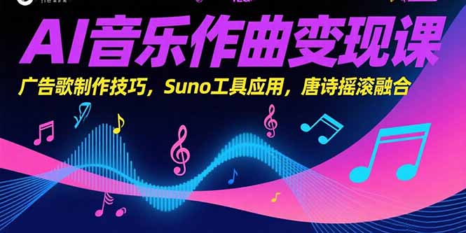 AI音乐作曲变现课，广告歌制作技巧，Suno工具应用，唐诗摇滚融合-旺仔资源库