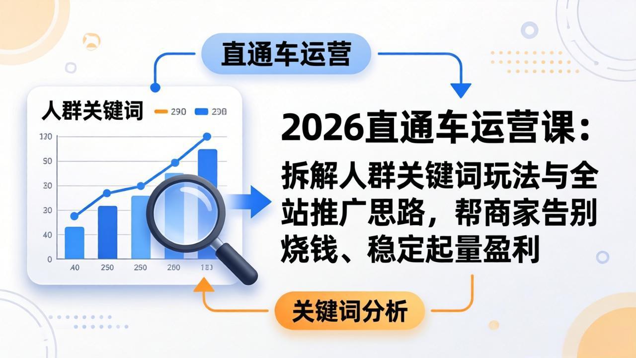 2026直通车运营课:拆解人群关键词玩法与全站推广思路,帮商家告别烧钱、稳定起量盈利-旺仔资源库