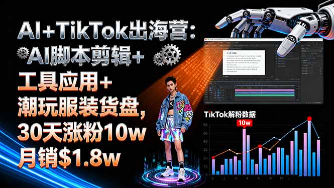 AI+TikTok出海营:AI脚本剪辑+工具应用+潮玩服装货盘,30天涨粉10w月销$1.8w-旺仔资源库