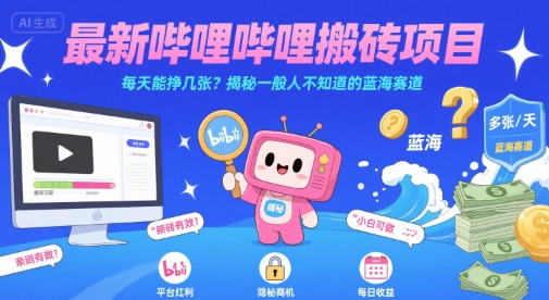 最新哔哩哔哩上B站搬砖项目，每天能挣几张？揭秘一般人不知道的蓝海赛道-旺仔资源库