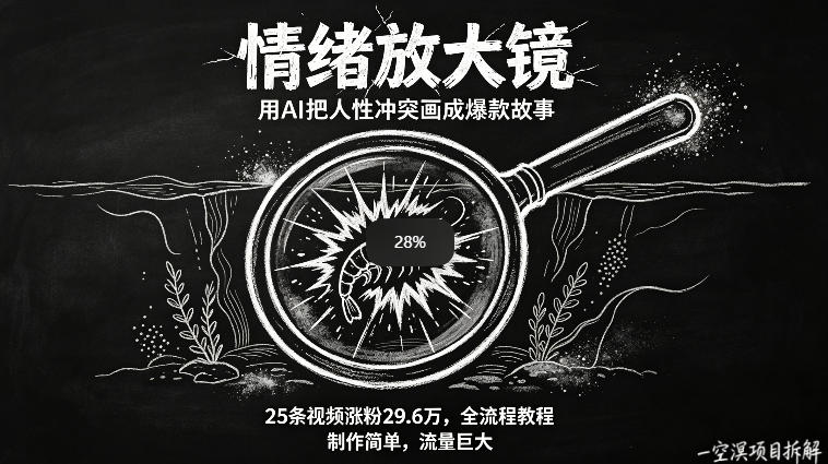 AI制作“情绪放大镜“视频，25条视频涨粉29.6W粉，流量巨大，制作简单，全流程教程-旺仔资源库