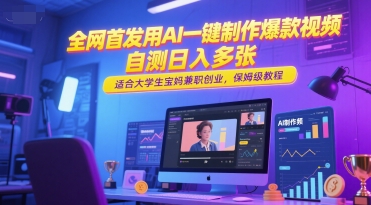 全网首发用AI一键制作爆款视频，自测日入多张，适合大学生宝妈兼职创业，保姆级教程-旺仔资源库