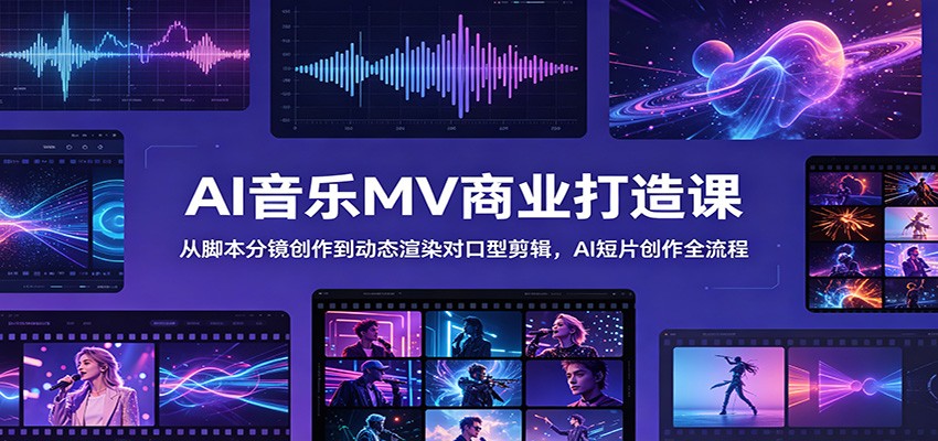 AI音乐MV商业打造课:从脚本分镜创作到动态渲染对口型剪辑,AI短片创作全流程-旺仔资源库