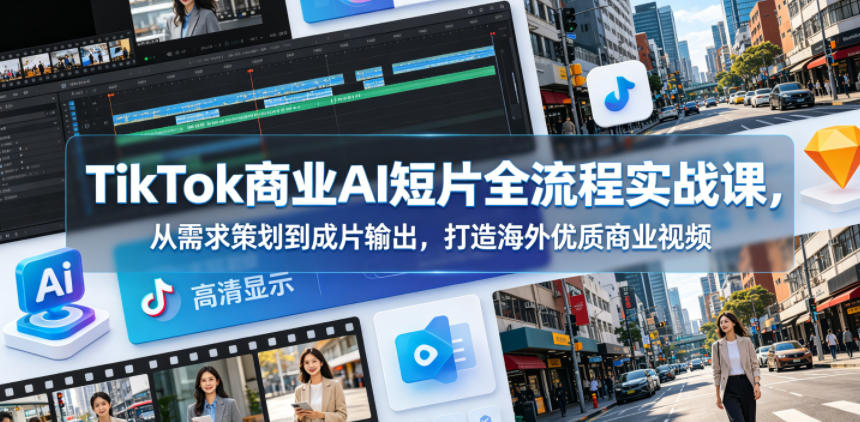 TikTok商业AI短片全流程实战课，从需求策划到成片输出，打造海外优质商业视频-旺仔资源库