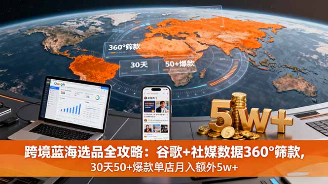跨境蓝海选品全攻略：谷歌+社媒数据360°筛款,30天50+爆款单店月入额外5w+-旺仔资源库