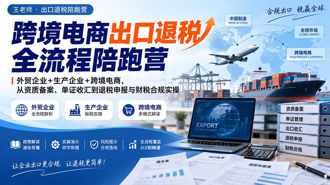 跨境电商出口退税全流程陪跑营｜外贸企业+生产企业+跨境电商，从资质备案、单证收汇到退税申报与财税合规实操-旺仔资源库