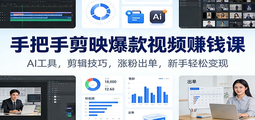 手把手剪映爆款视频赚钱课：AI工具，剪辑技巧，涨粉出单，新手轻松变现-旺仔资源库