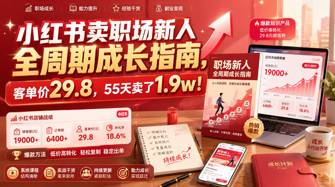 小红书卖职场新人全周期成长指南,客单价29.8,55天卖了1.9w!-旺仔资源库