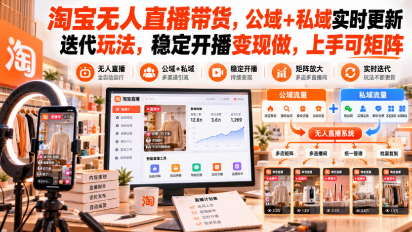 淘宝无人直播带货，公域+私域实时更新迭代玩法，稳定开播变现做，上手可矩阵【揭秘】-旺仔资源库