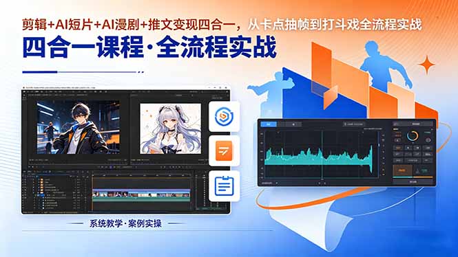 剪辑+AI短片+AI漫剧+推文变现四合一，从卡点抽帧到打斗戏全流程实战-旺仔资源库