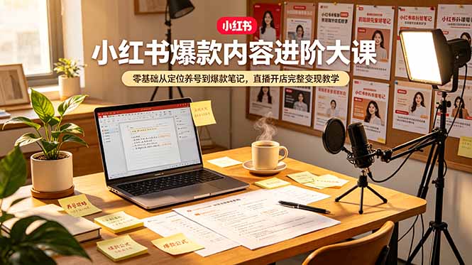 小红书爆款内容进阶大课，零基础从定位养号到爆款笔记，直播开店完整变现教学-旺仔资源库