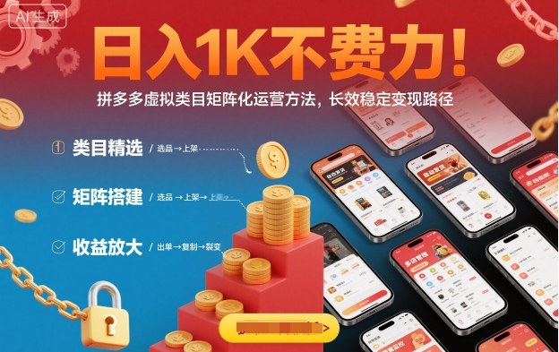 日入1K不费力！拼多多虚拟类目矩阵化运营方法，长效稳定变现路径-旺仔资源库