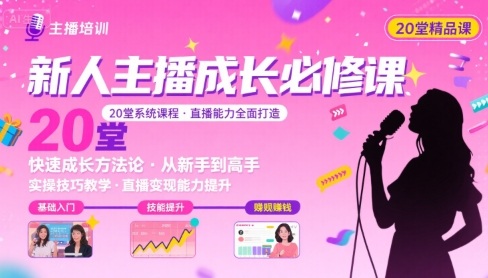 新人主播必学的20堂培训课，让主播快速成长的必学课程，帮你直播能力快速打造的实操方法-旺仔资源库