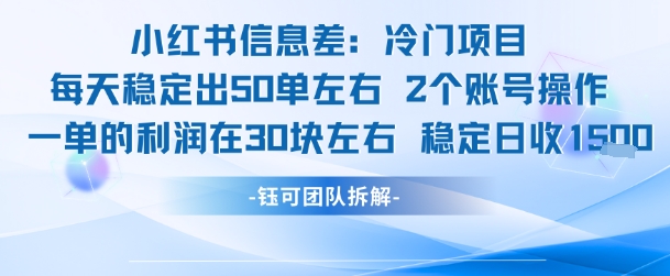 小红书信息差冷门项目一单利润30块每天稳定1.5k左右2个账号操作-旺仔资源库