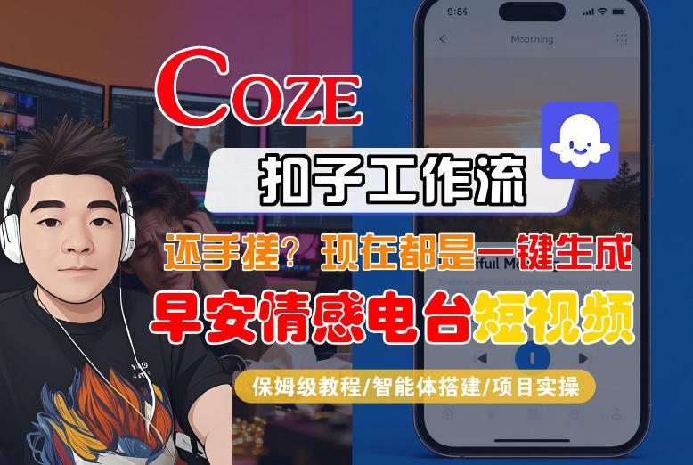 【Coze工作流搭建实操教程】【coze】早安情感电台日签视频还在手动做？用扣子工作流自动生成，省时90%-旺仔资源库